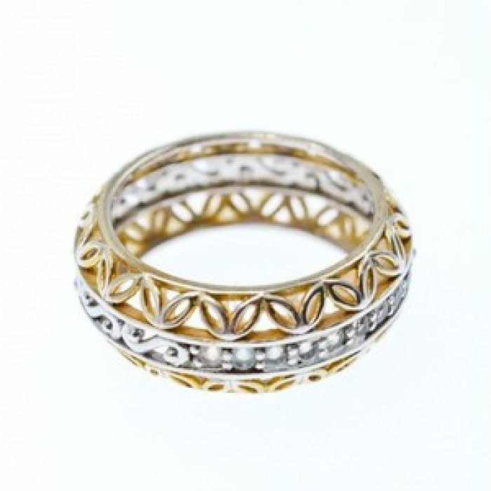 925 Sterling Silver Gold Plated Sapphires Openwork Ring Size 7.5