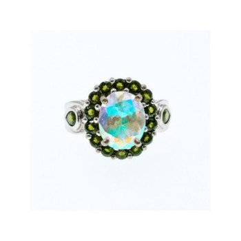 925 Sterling Silver Quartz & Peridot Ring Size 5.5