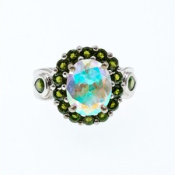 925 Sterling Silver Quartz & Peridot Ring Size 5.5