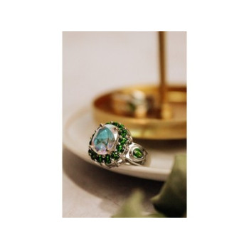 925 Sterling Silver Quartz & Peridot Ring Size 5.5