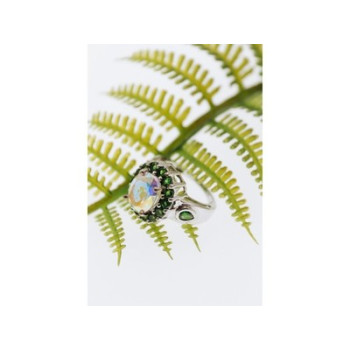 925 Sterling Silver Quartz & Peridot Ring Size 5.5