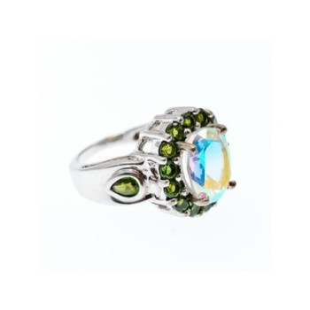 925 Sterling Silver Quartz & Peridot Ring Size 5.5