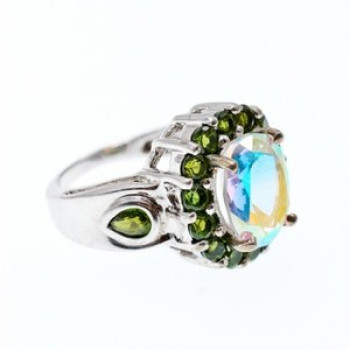 925 Sterling Silver Quartz & Peridot Ring Size 5.5