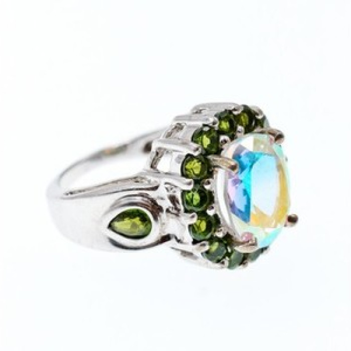 925 Sterling Silver Quartz & Peridot Ring Size 5.5