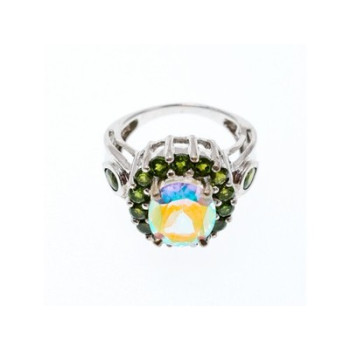 925 Sterling Silver Quartz & Peridot Ring Size 5.5