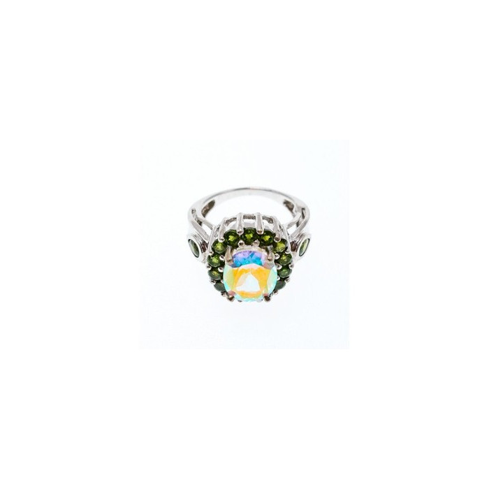 925 Sterling Silver Quartz & Peridot Ring Size 5.5