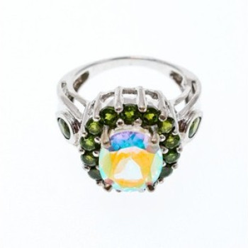 925 Sterling Silver Quartz & Peridot Ring Size 5.5