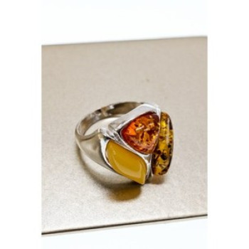 Beautiful 925 Sterling Silver Amber Ring Size 8