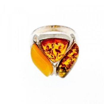 Beautiful 925 Sterling Silver Amber Ring Size 8