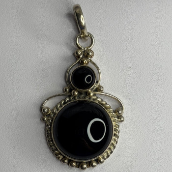 Vintage 925 Sterling Silver Agate Pendant Length 2 in