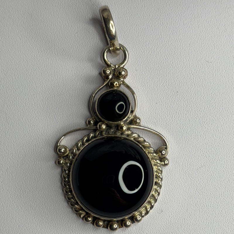 Vintage 925 Sterling Silver Agate Pendant Length 2 in