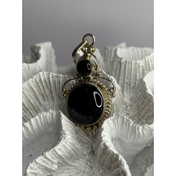Vintage 925 Sterling Silver Agate Pendant Length 2 in