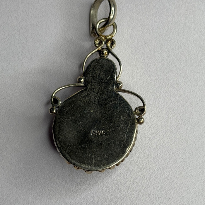 Vintage 925 Sterling Silver Agate Pendant Length 2 in