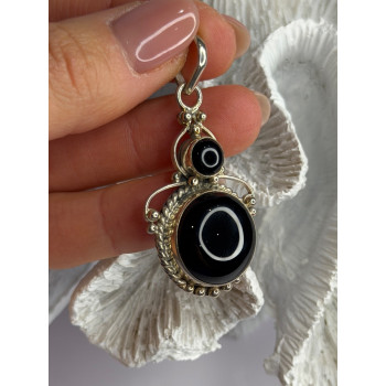 Vintage 925 Sterling Silver Agate Pendant Length 2 in