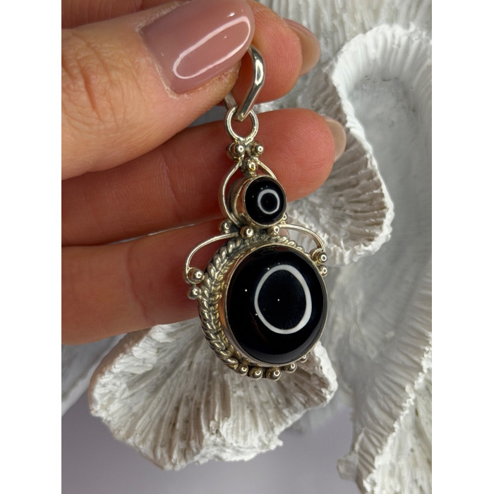 Vintage 925 Sterling Silver Agate Pendant Length 2 in