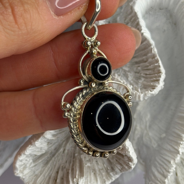 Vintage 925 Sterling Silver Agate Pendant Length 2 in
