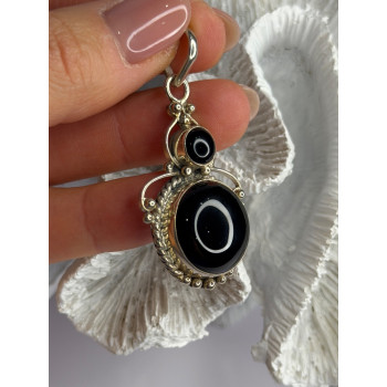 Vintage 925 Sterling Silver Agate Pendant Length 2 in