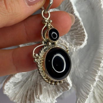 Vintage 925 Sterling Silver Agate Pendant Length 2 in