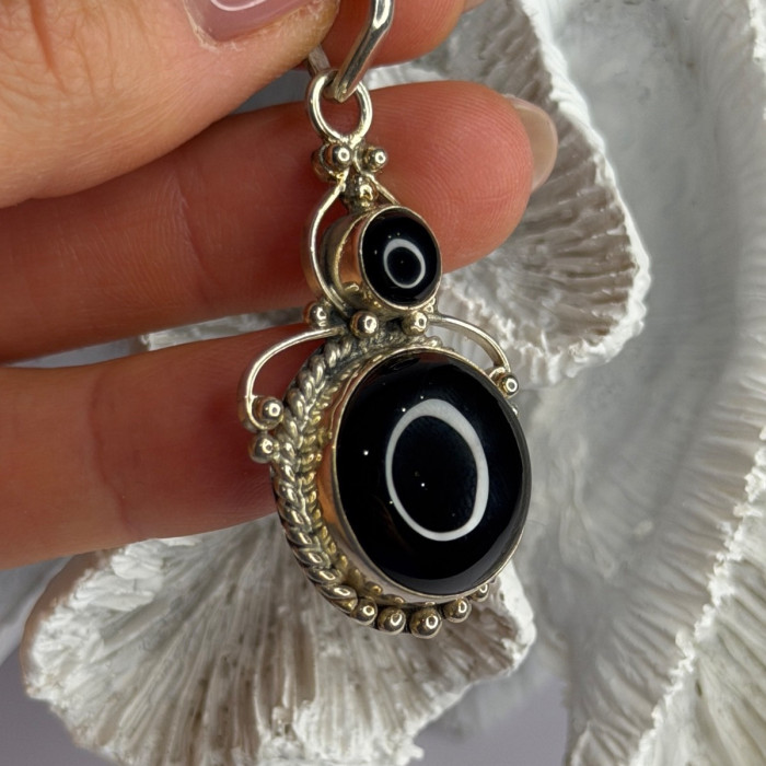 Vintage 925 Sterling Silver Agate Pendant Length 2 in