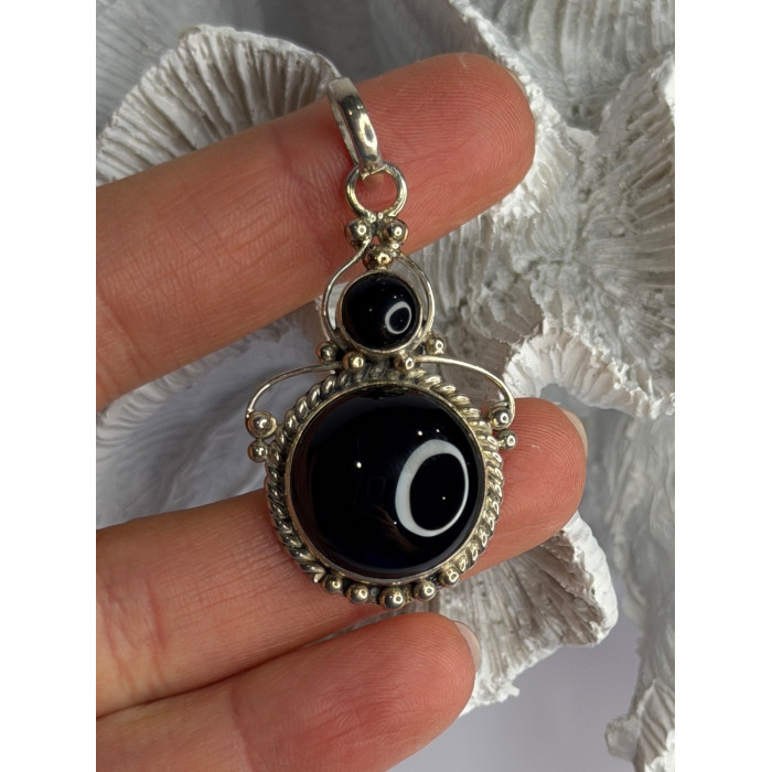 Vintage 925 Sterling Silver Agate Pendant Length 2 in