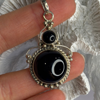Vintage 925 Sterling Silver Agate Pendant Length 2 in