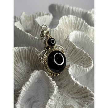 Vintage 925 Sterling Silver Agate Pendant Length 2 in