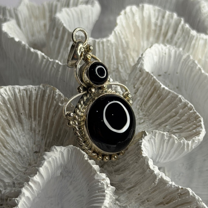 Vintage 925 Sterling Silver Agate Pendant Length 2 in
