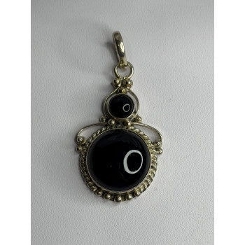 Vintage 925 Sterling Silver Agate Pendant Length 2 in