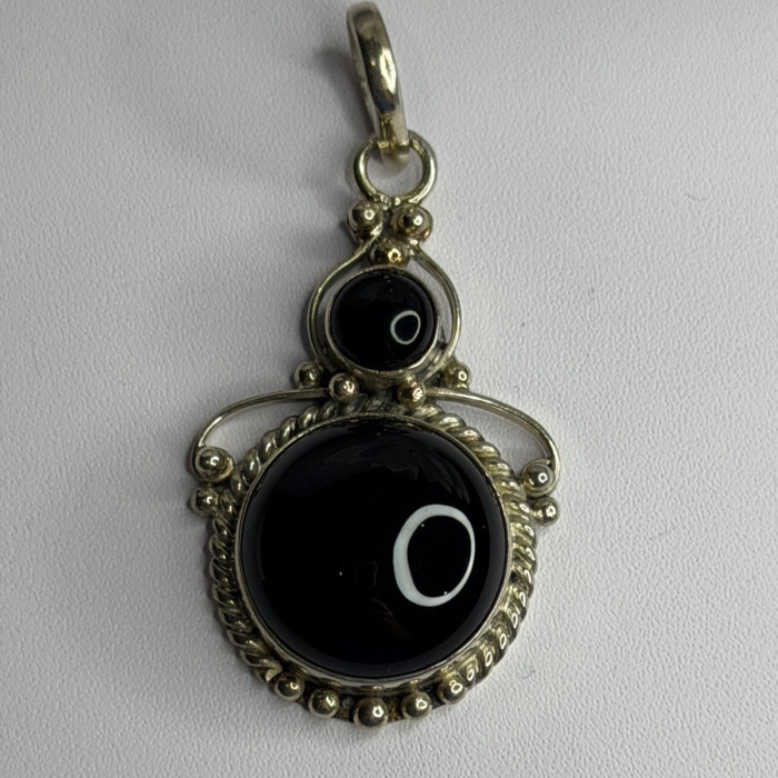 Vintage 925 Sterling Silver Agate Pendant Length 2 in