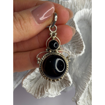 Vintage 925 Sterling Silver Agate Pendant Length 2 in