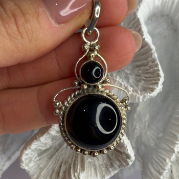 Vintage 925 Sterling Silver Agate Pendant Length 2 in