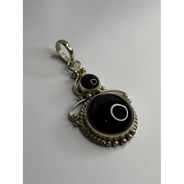 Vintage 925 Sterling Silver Agate Pendant Length 2 in