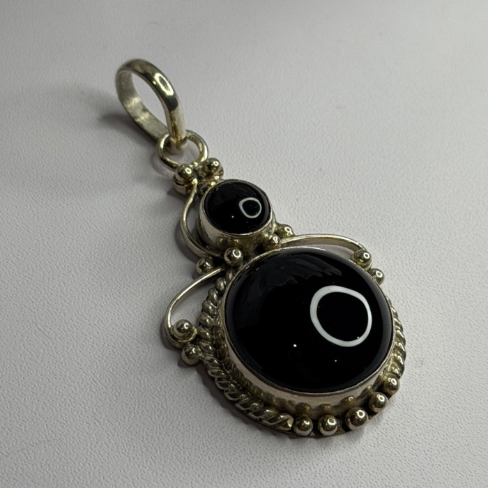 Vintage 925 Sterling Silver Agate Pendant Length 2 in