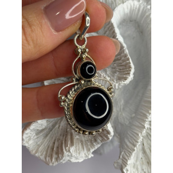 Vintage 925 Sterling Silver Agate Pendant Length 2 in