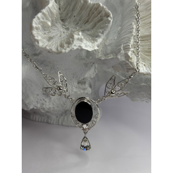 Elegant 925 Sterling Silver Onyx & White Sapphire Necklace