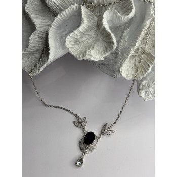 Elegant 925 Sterling Silver Onyx & White Sapphire Necklace