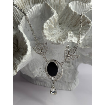 Elegant 925 Sterling Silver Onyx & White Sapphire Necklace