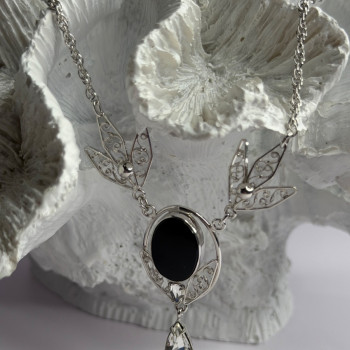 Elegant 925 Sterling Silver Onyx & White Sapphire Necklace