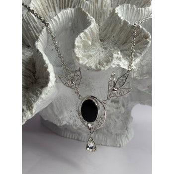 Elegant 925 Sterling Silver Onyx & White Sapphire Necklace