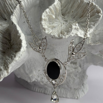 Elegant 925 Sterling Silver Onyx & White Sapphire Necklace