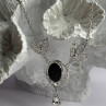 Elegant 925 Sterling Silver Onyx & White Sapphire Necklace