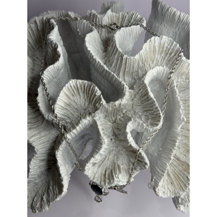 Elegant 925 Sterling Silver Onyx & White Sapphire Necklace