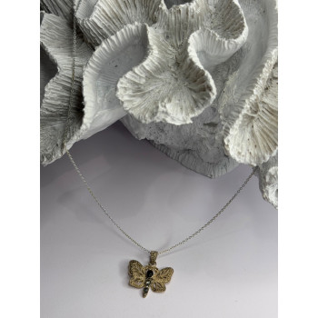 925 Sterling Silver Onyx & Marcasite Butterfly Necklace