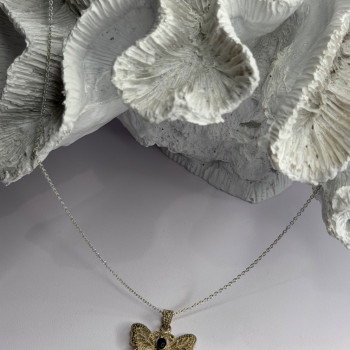 925 Sterling Silver Onyx & Marcasite Butterfly Necklace