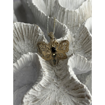 925 Sterling Silver Onyx & Marcasite Butterfly Necklace