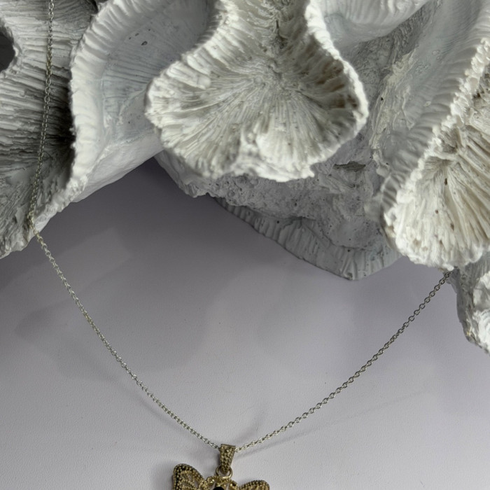 925 Sterling Silver Onyx & Marcasite Butterfly Necklace