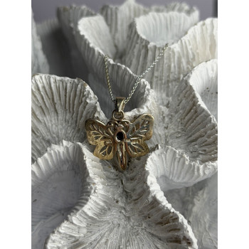 925 Sterling Silver Onyx & Marcasite Butterfly Necklace