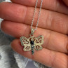 925 Sterling Silver Onyx & Marcasite Butterfly Necklace