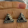 Vintage 925 Sterling Silver Onyx & Marcasite Earrings