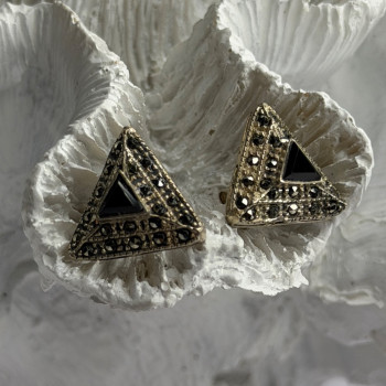 Vintage 925 Sterling Silver Onyx & Marcasite Earrings